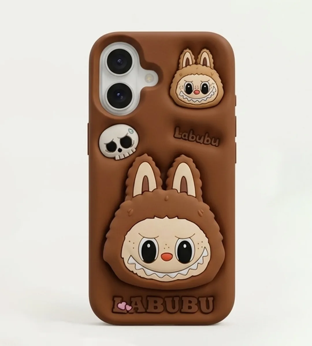 iPhone 17 Series Labubu 3D Cartoon Silicone Soft Case For iPhone Cute Monster Bunny Character Embossed Protective Cover Brown