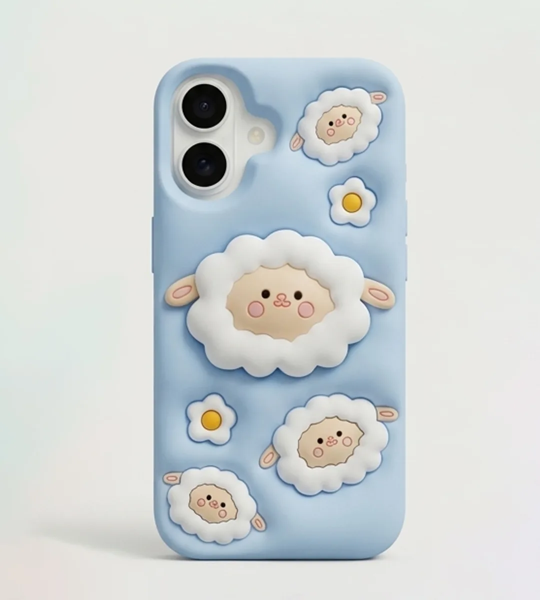iPhone 17 Series Cute 3D Sheep Silicone Soft Case For iPhone Kawaii Cartoon Lamb Fluffy Protective Cover Blue