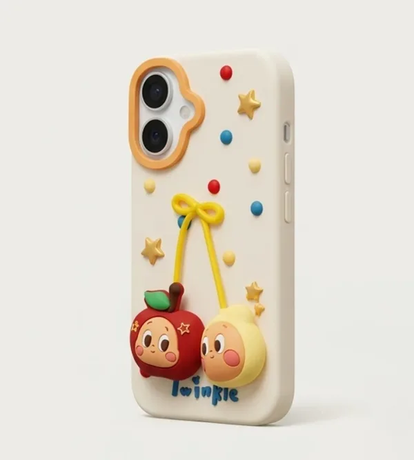 iPhone 17 Series Twinkle "Apple Friends" 3D Relief Case – Kawaii Character Aesthetic Soft Silicone Cover