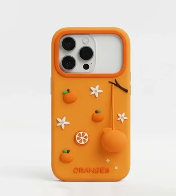 iPhone 17 Series 3D Fruit Relief Silicone Case – Handcrafted Orange Blossom Aesthetic Soft-Touch Cover