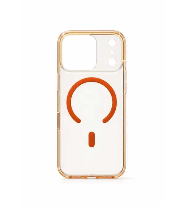 iPhone 17 Series Crystal Clear Orange Transparent Case With Built-In Magnetic Ring & Capacitive Camera Control Button Hard PC Back Slim Protective Cover Clear Orange