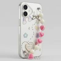 IPHONE 17 SERIES LOVELY HEART CLEAR: 3D RAINBOW ACCENTS, BEADED HEART CHARM, PREMIUM TRANSPARENT PROTECTIVE COVER