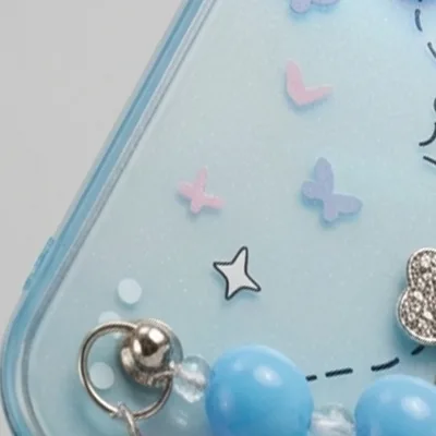 IPHONE 17 SERIES GARDEN BUTTERFLY BLUE: CRYSTAL EMBELLISHED, HANDMADE BEADED WRISTLET, PREMIUM SOFT-TOUCH PROTECTIVE COVER — alternate view