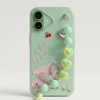 IPHONE 17 SERIES CRYSTAL BUTTERFLY MINT: FRESH DUAL-TONE, HANDMADE BEADED WRISTLET, PREMIUM GLOSS PROTECTIVE COVER