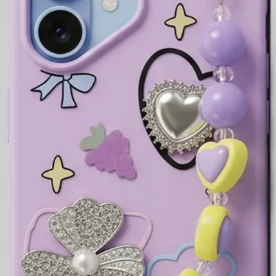 IPHONE 17 SERIES LUCKY CLOVER PURPLE: GLITTER GEM ACCENTS, HANDMADE BEADED WRISTLET, PREMIUM SOFT-TOUCH PROTECTIVE COVER — alternate view