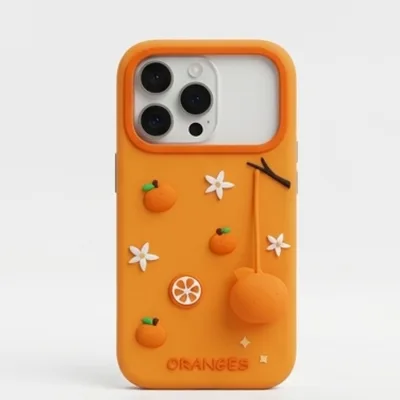 iPhone 17 Series 3D Fruit Relief Silicone Case – Handcrafted Orange Blossom Aesthetic Soft-Touch Cover