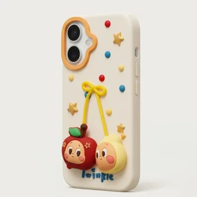 iPhone 17 Series Twinkle "Apple Friends" 3D Relief Case – Kawaii Character Aesthetic Soft Silicone Cover