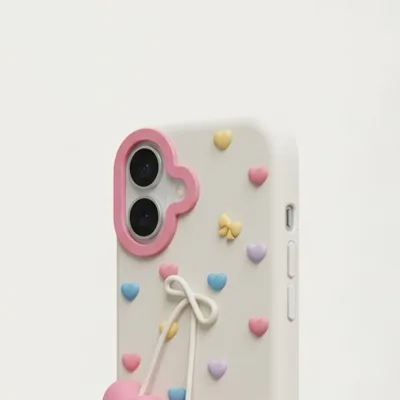 iPhone 17 Series 3D "Happy Day" Heart Cherry Case – Pastel Coquette Aesthetic Soft Silicone Cover — alternate view
