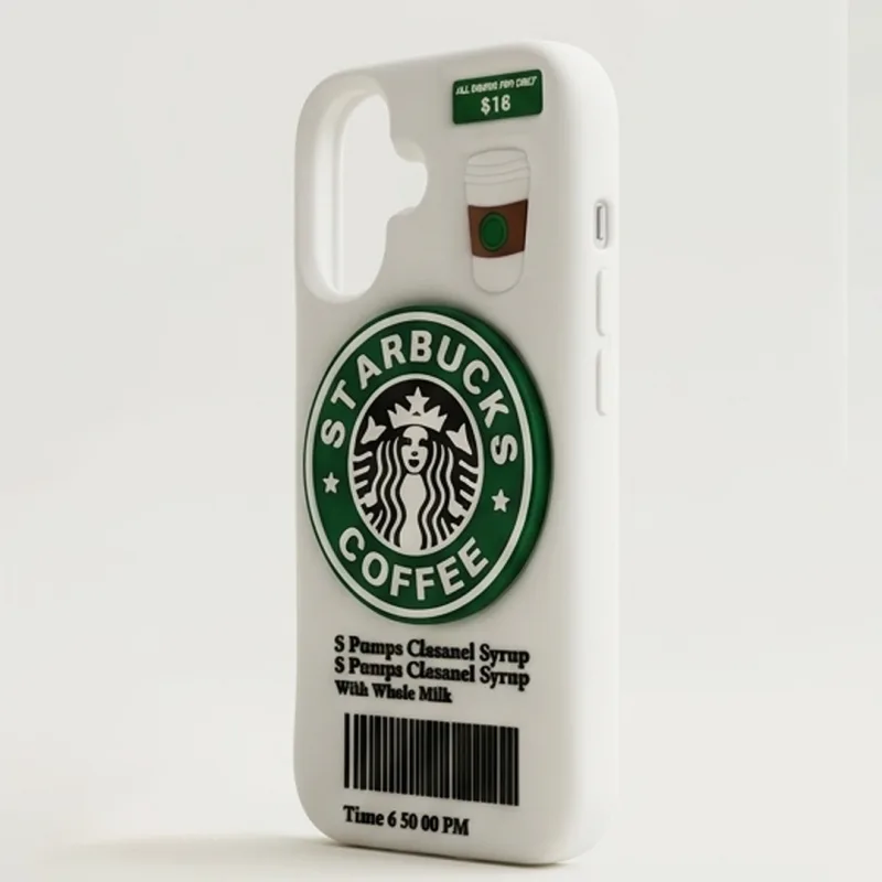 iPhone 17 Series Coffee Lover 3D Silicone Soft Case For iPhone Cute Café Logo Barcode Cup Embossed Protective Cover White