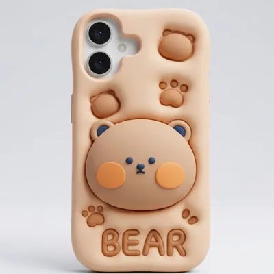 iPhone 17 Series Cute 3D Bear Silicone Soft Case For iPhone Kawaii Teddy Bear Paw Print Embossed Protective Cover Beige