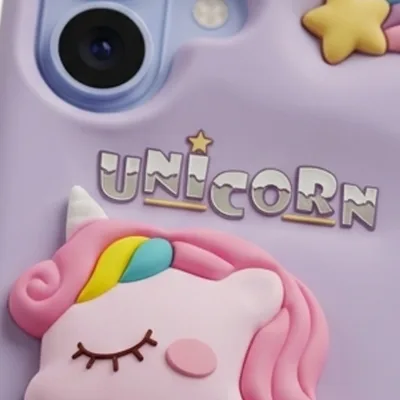 iPhone 17 Series Unicorn 3D Cartoon Silicone Soft Case For iPhone Cute Rainbow Pony Embossed Kawaii Protective Cover Purple — alternate view