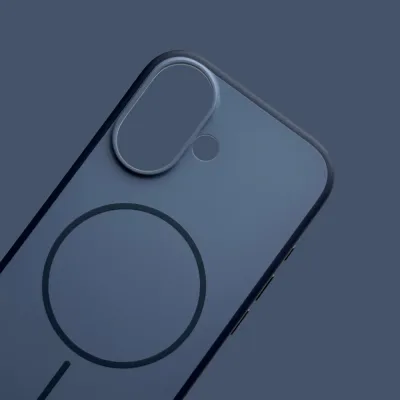 iPhone 16 Series Premium Matte Silicone Slim Case With Built-In Magnetic Ring Smooth Matte Finish Lightweight Protective Cover Slate Blue — alternate view