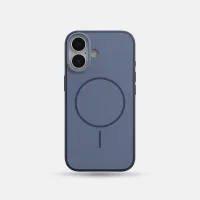 iPhone 16 Series Premium Matte Silicone Slim Case With Built-In Magnetic Ring Smooth Matte Finish Lightweight Protective Cover Slate Blue