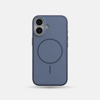 iPhone 16 Series Premium Matte Silicone Slim Case With Built-In Magnetic Ring Smooth Matte Finish Lightweight Protective Cover Slate Blue