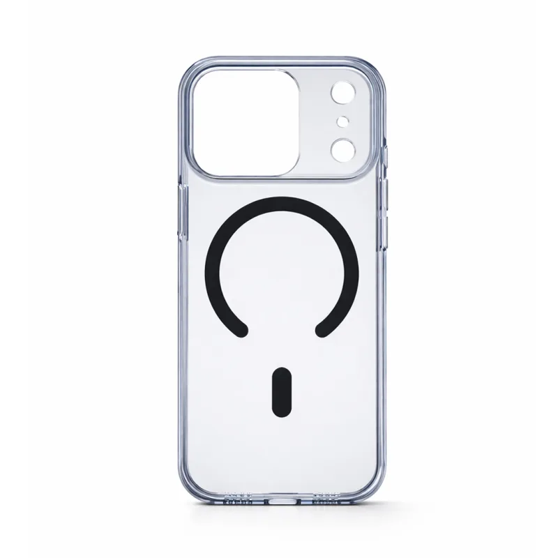 iPhone 17 Series Crystal Clear Blue Transparent Case With Built-In Magnetic Ring & Capacitive Camera Control Button Hard PC Back Slim Protective Cover Clear blue