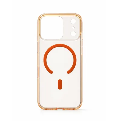 iPhone 17 Series Crystal Clear Orange Transparent Case With Built-In Magnetic Ring & Capacitive Camera Control Button Hard PC Back Slim Protective Cover Clear Orange
