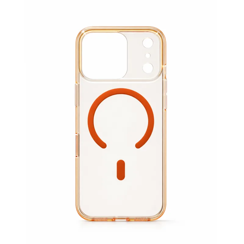 iPhone 17 Series Crystal Clear Orange Transparent Case With Built-In Magnetic Ring & Capacitive Camera Control Button Hard PC Back Slim Protective Cover Clear Orange